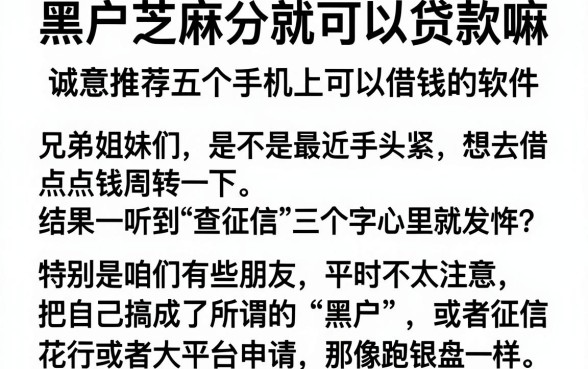 黑户芝麻分就可以贷款嘛,诚意推荐五个手机上可以借钱的软件