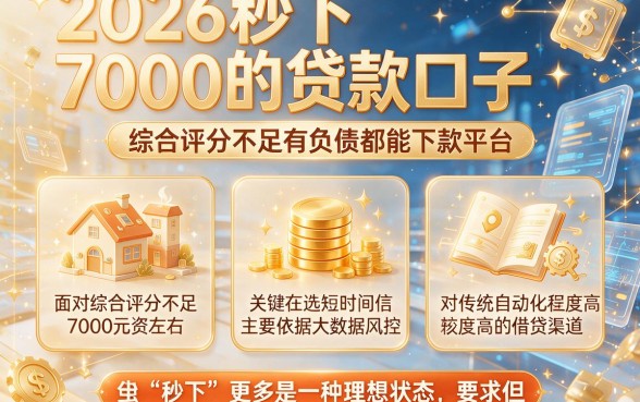 2026秒下7000的贷款口子，整合5个综合评分不足有负债都能下款平台