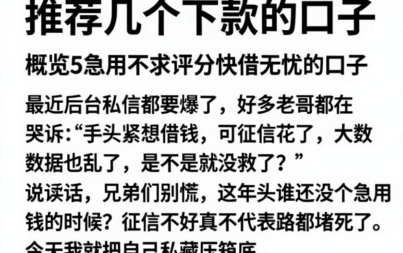 推荐几个下款的口子,概览5个急用不求评分快借无忧的口子