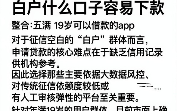白户什么口子容易下款，整合五个满19岁可以借款的app