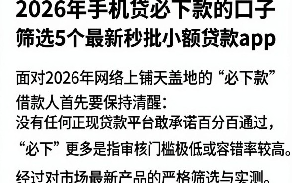 2026年手机贷必下款的口子,筛选5个最新秒批小额贷款app