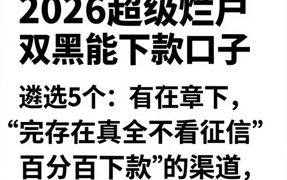 2026超级烂户双黑能下款口子,遴选5个不看征信无视黑白百分百下款平台