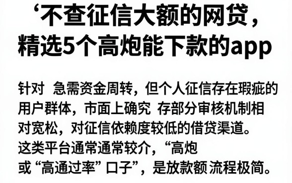 不查征信大额的网贷，精选5个高炮能下款的app