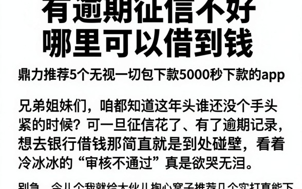 有逾期征信不好哪里可以借到钱，鼎力推荐5个无视一切包下款5000秒下款的app