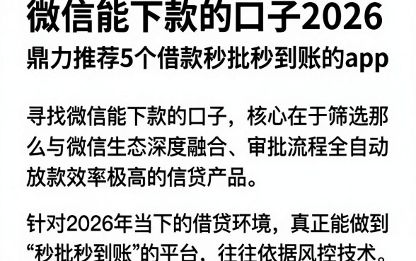 微信能下款的口子2026，鼎力推荐5个借款秒批秒到账的app