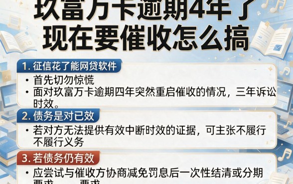 玖富万卡逾期4年了现在要催收怎么搞,详尽说明五个征信花了能网贷的软件