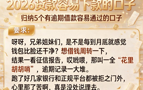 2026贷款容易下款的口子,归纳5个有逾期借款容易通过的口子