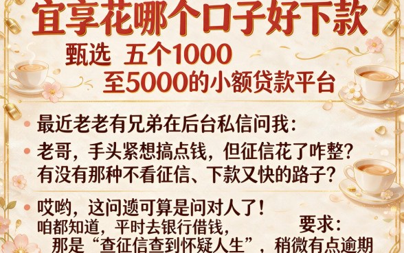 宜享花哪个口子好下款,甄选五个1000至5000的小额贷款平台