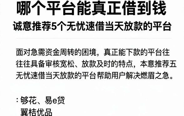 哪个平台能真正借到钱，诚意推荐5个无忧速借当天放款的平台