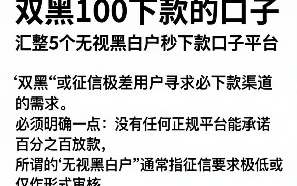 双黑100下款的口子,汇整5个无视黑白户秒下款口子平台