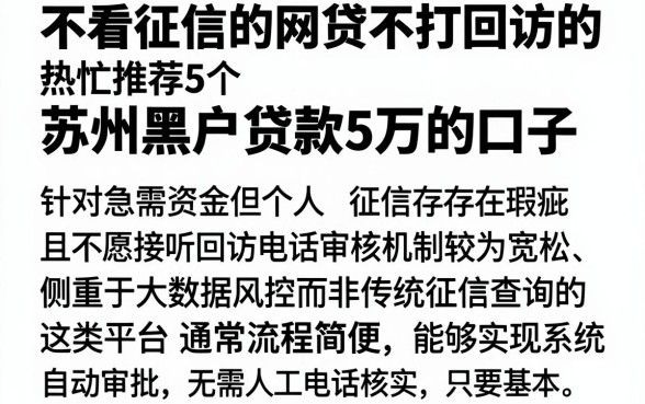 不看征信的网贷不打回访的,热忱推荐5个苏州黑户贷款5万的口子