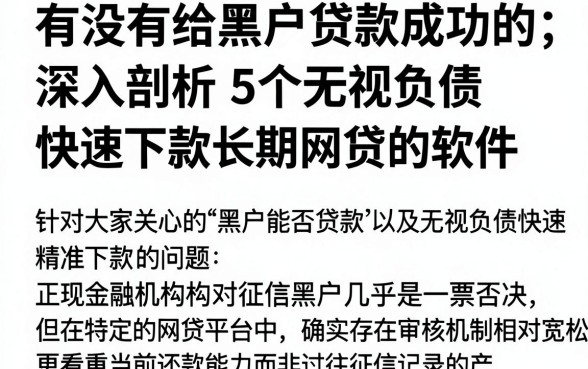 有没有给黑户贷款成功的，深入剖析5个无视负债快速下款长期网贷的软件