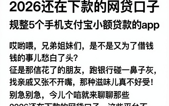 2026还在下款的网贷口子，规整5个手机支付宝小额贷款的app