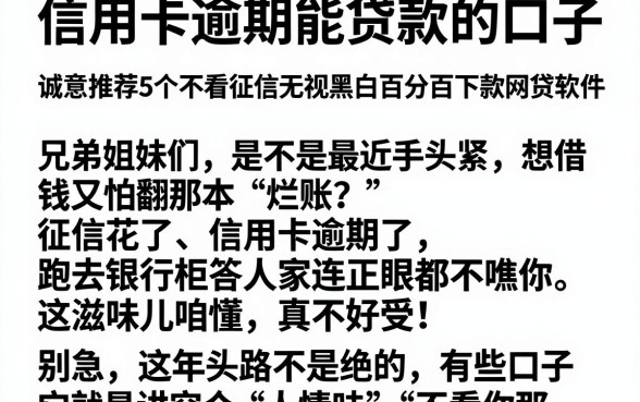 信用卡逾期能贷款的口子，诚意推荐5个不看征信无视黑白百分百下款网贷软件