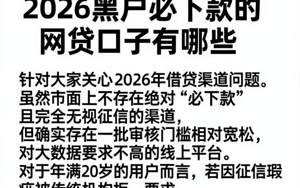 2026黑户必下款的网贷口子有哪些,规整五个20岁可以借钱平台不查征信的平台