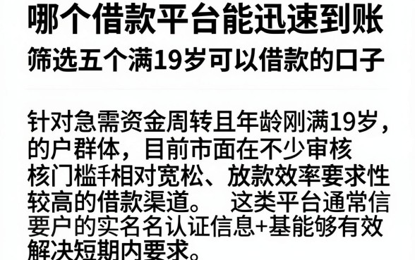 哪个借款平台能迅速到账，筛选五个满19岁可以借款的口子