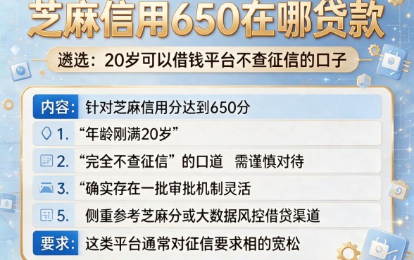 芝麻信用650在哪贷款，遴选五个20岁可以借钱平台不查征信的口子