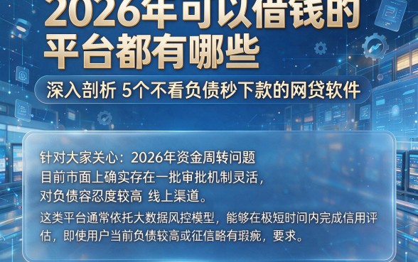 2026年可以借钱的平台都有哪些,深入剖析5个不看负债秒下款的网贷软件