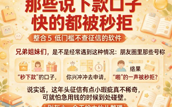 那些说下款口子快的都被秒拒,整合5个低门槛不查征信的软件