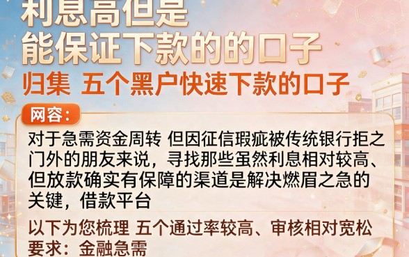利息高但是能保证下款的口子，归集五个黑户快速下款的口子