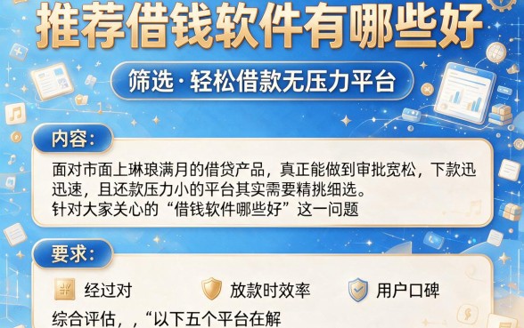 推荐借钱软件有哪些好，筛选五个轻松借款无压力平台