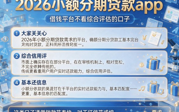2026小额分期贷款app，详细阐述五个借钱平台不看综合评估的口子