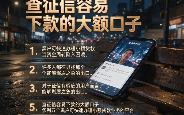 查征信容易下款的大额口子,条列五个黑户可快速办理小额贷款业务的平台