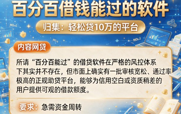 百分百借钱能过的软件,归集五个轻松贷10万的平台