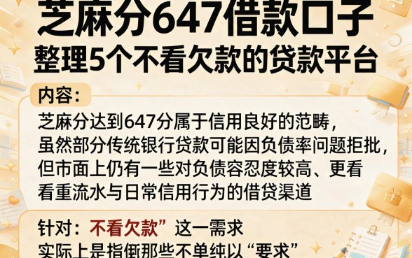 芝麻分647借款口子，整理5个不看欠款的贷款平台