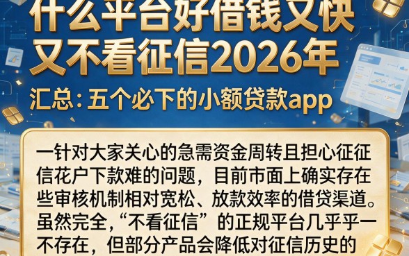 什么平台好借钱又快又不看征信2026年,汇总五个必下的小额贷款app