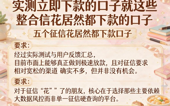 实测立即下款的口子就这些,整合五个征信花居然都下款的口子