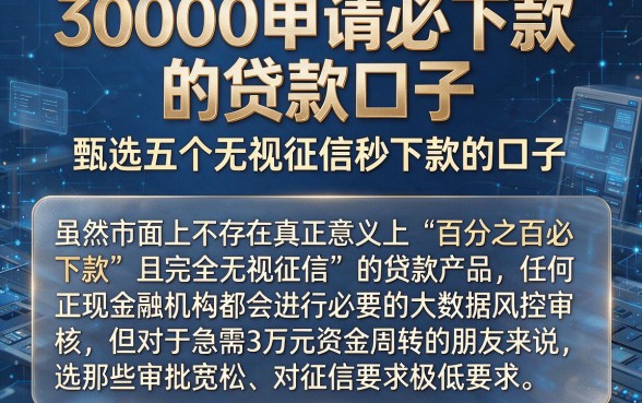 30000申请必下款的贷款口子,甄选五个无视征信秒下款的口子