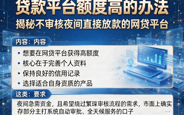 贷款平台额度高的办法,揭秘五个不审核夜间直接放款的网贷平台