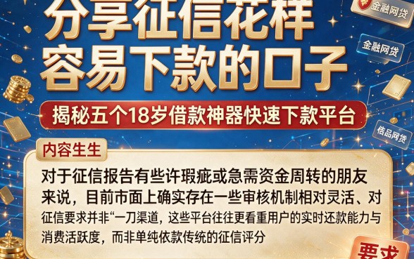 分享征信花样容易下款的口子，揭秘五个18岁借款神器快速下款平台