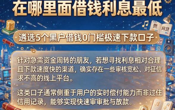 在哪里面借钱利息最低,遴选5个黑户借钱0门槛极速下款口子