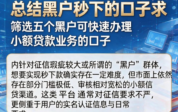 总结黑户秒下的口子求,筛选五个黑户可快速办理小额贷款业务的口子