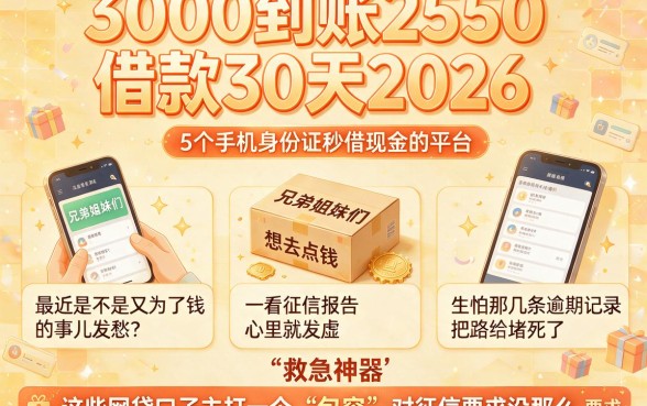 3000到账2550借款30天2026,规整5个手机身份证秒借现金的平台