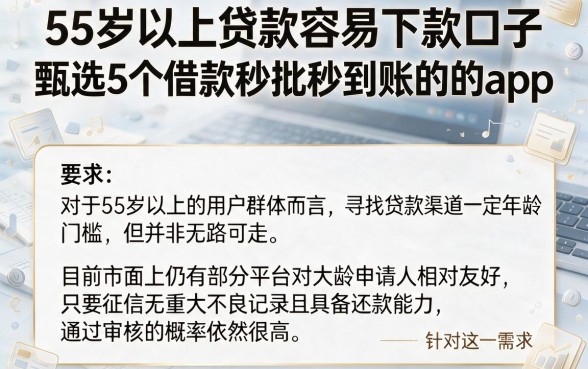 55岁以上贷款容易下款口子,甄选5个借款秒批秒到账的app