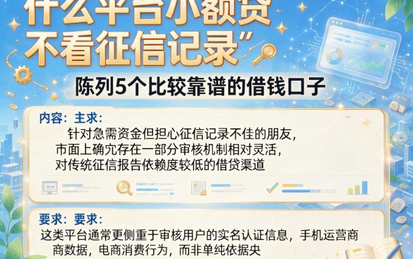 什么平台小额贷不看征信记录，陈列5个比较靠谱的借钱口子