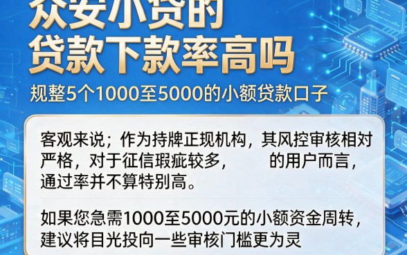 众安小贷的贷款下款率高吗,规整5个1000至5000的小额贷款口子