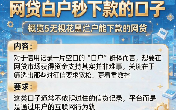 网贷白户秒下款的口子，概览5个无视花黑烂户能下款的网贷