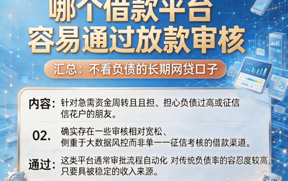 哪个借款平台容易通过放款审核，汇总五个不看负债的长期网贷口子