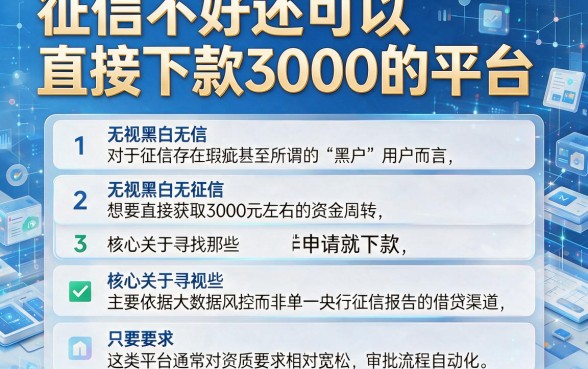 征信不好还可以直接下款3000的平台,细致阐述五个无视黑白无视征信申请就下款的平台
