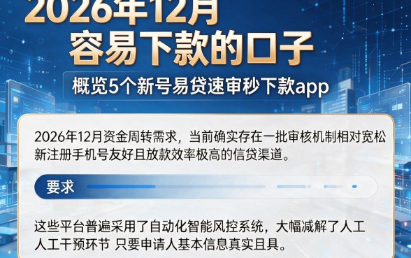 2026年12月容易下款的口子，概览5个新号易贷速审秒下款app