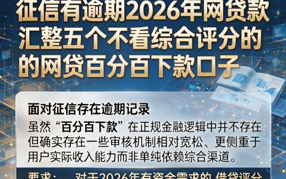 征信有逾期2026年网贷款，汇整五个不看综合评分的网贷百分百下款口子