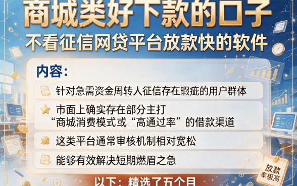 商城类好下款的口子,胪列五个不看征信网贷平台放款快的软件