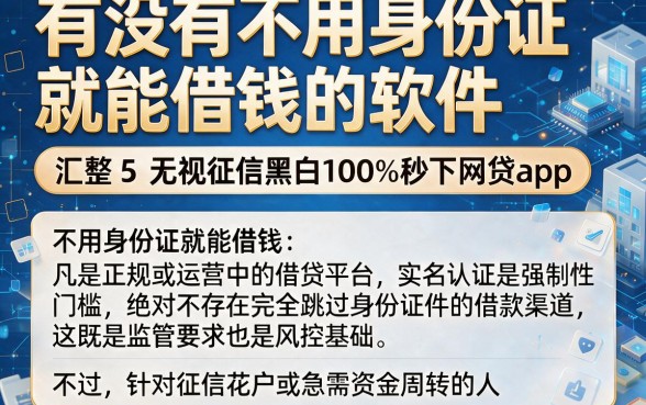 有没有不用身份证就能借钱的软件，汇整5个无视征信黑白100%秒下网贷app