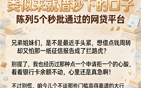 类似来就借秒下的口子,陈列5个秒批通过的网贷平台