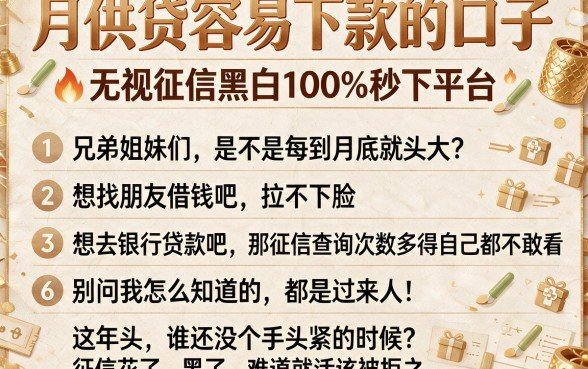 月供贷容易下款的口子,概括五个无视征信黑白100%秒下平台