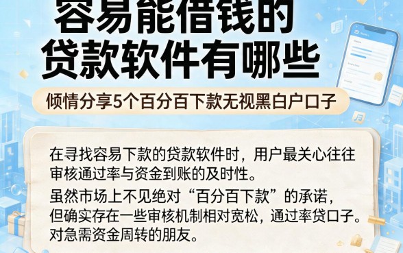 容易能借钱的贷款软件有哪些,倾情分享5个百分百下款无视黑白户口子